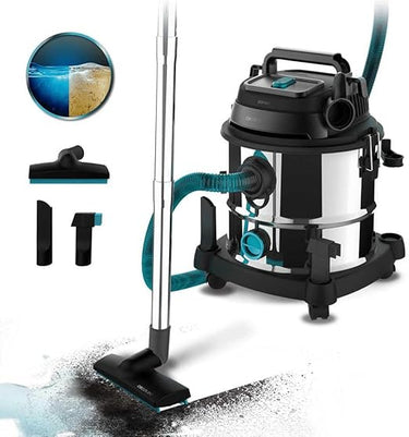 Cecotec Aspirador de Sólidos y Líquidos de 20 L Conga Rockstar Wet & Dry Steel MAX. 1400 W, 22 kPa, Sistema de Drenado, Aspirador y Soplador, Estructura Metálica, Ruedas, Radio de Acción 5m
